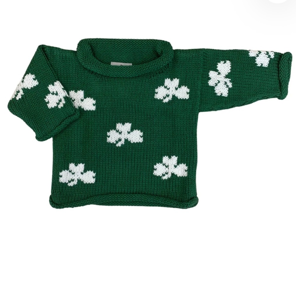 the RED WAGON Green All Over White Shamrocks Roll Neck Sweater Unisex